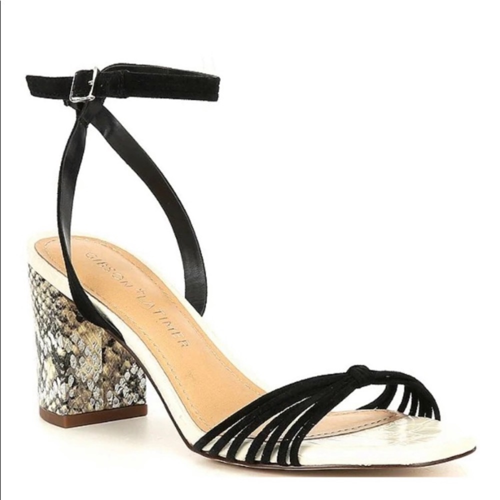 Gibson Latimer Cordelia Square Toe Strappy Block Heel Snake Print Sandals